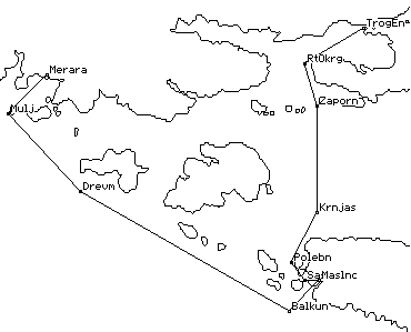 Outline drawing of route around islands